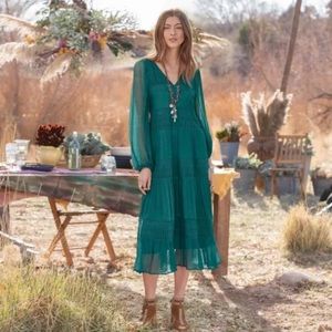 Sundance Adore Moi Long Sleeve Midi Dress Pacific Blue Green Eyelet Sheer XS